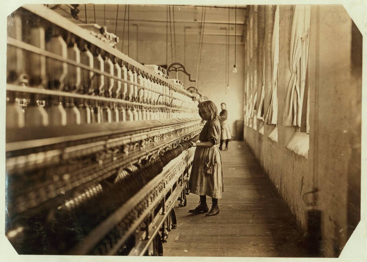 Sadie Pfeifer, a young girl working as a cotton mill spinner at Lancaster Cotton Mills, 1908